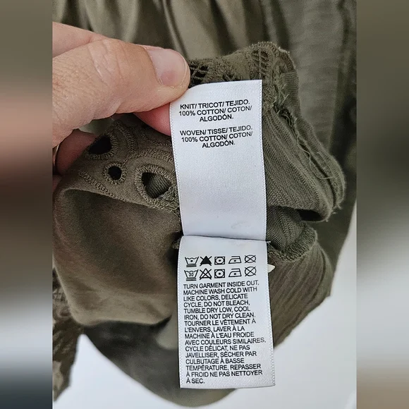 SOLD Lucky Brand Olive Green Eyelet Top - Picture 3 of 4